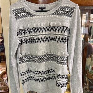 Talbots Gray and Black Textured Knit Sweater